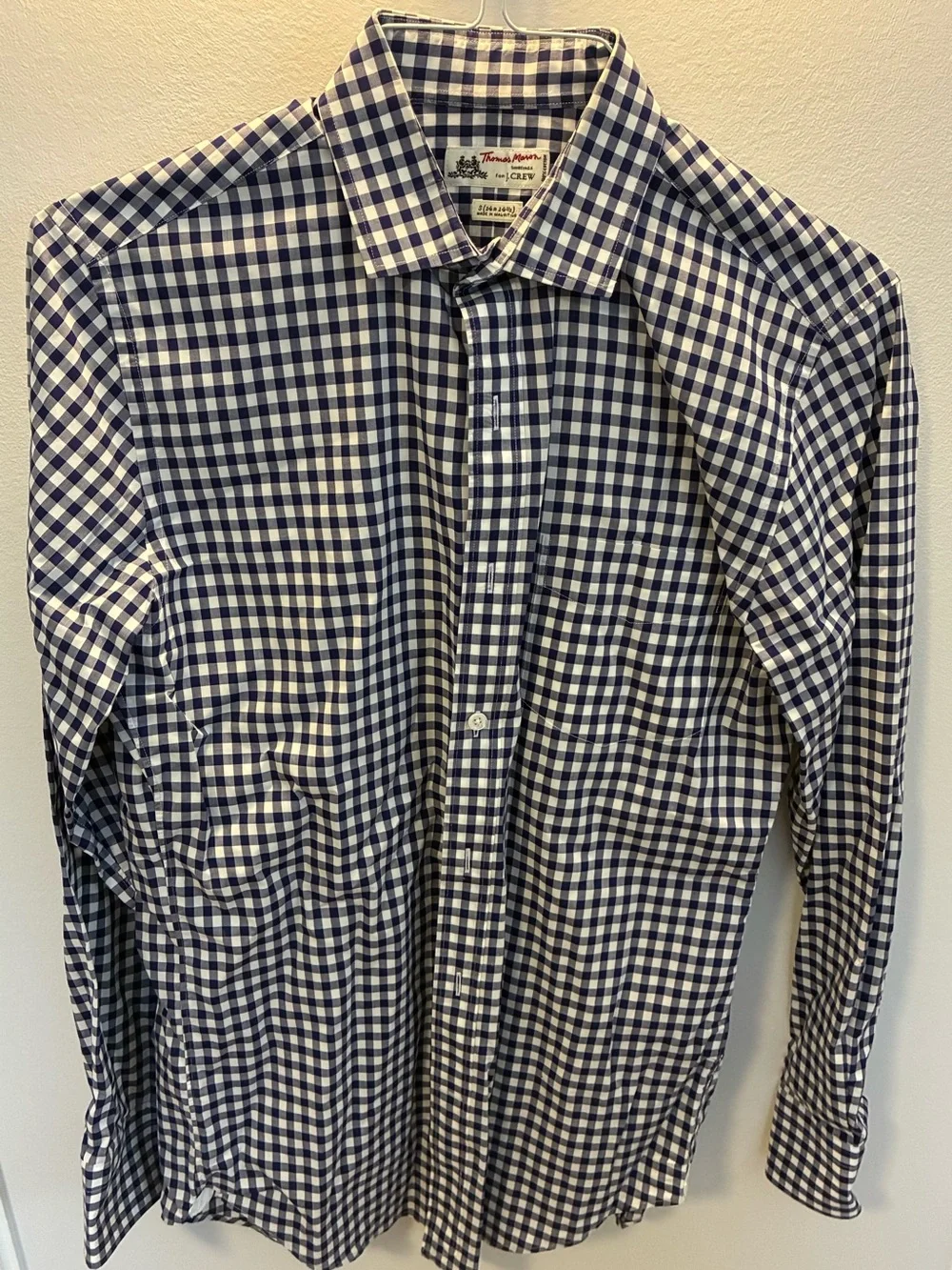 Thomas Mason J Crew Men’s S Blue and White Gingham Dress Shirt